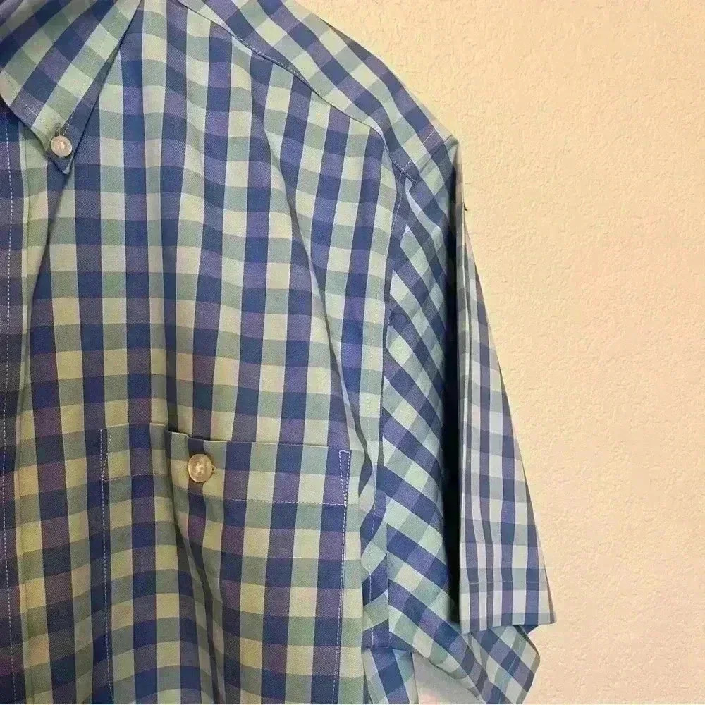 Orvis Blue Green Check Plaid Short Sleeve Button Down Shirt Size Large - Picture 4 of 15